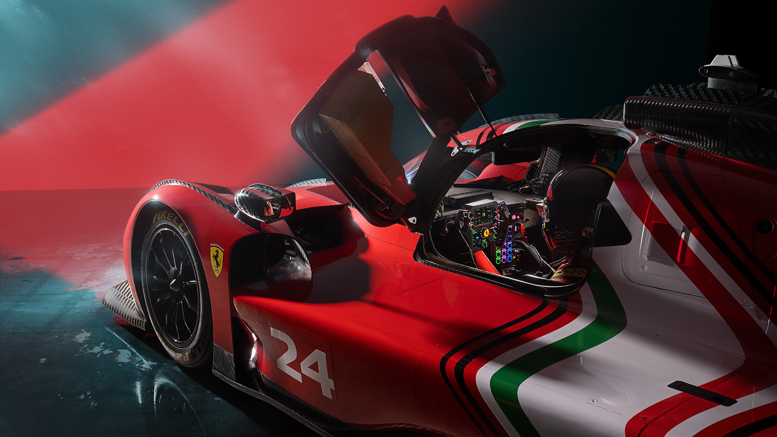 Ferrari 499P Modificata, door open, interior