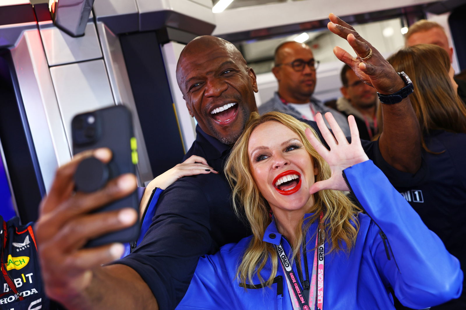 Terry Crews and Kylie Minogue at the 2023 Las Vegas Formula 1 Grand Prix