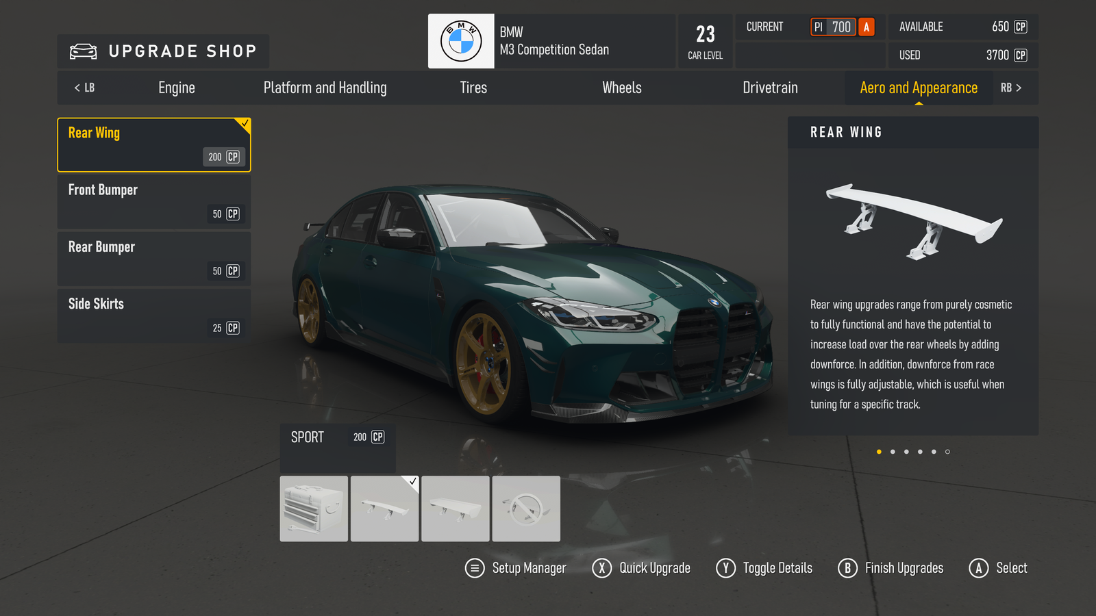Forza Motorsport - car points upgrade system