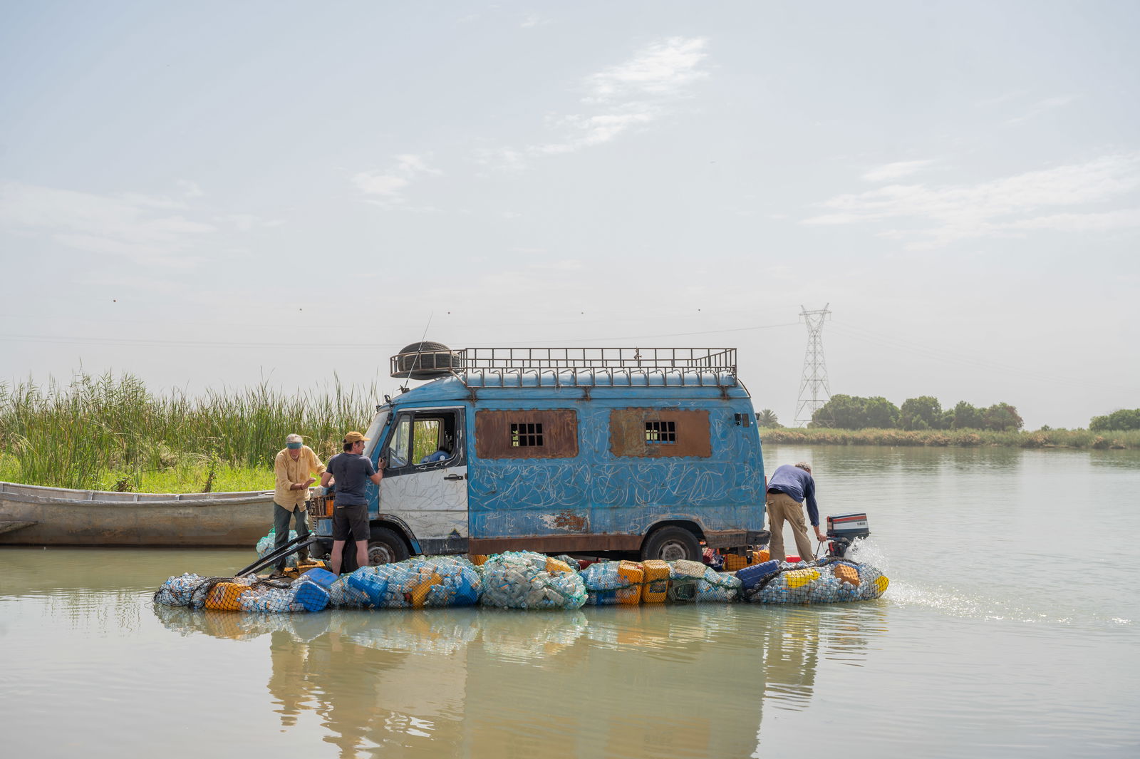 The Grand Tour presenters take a van across a river