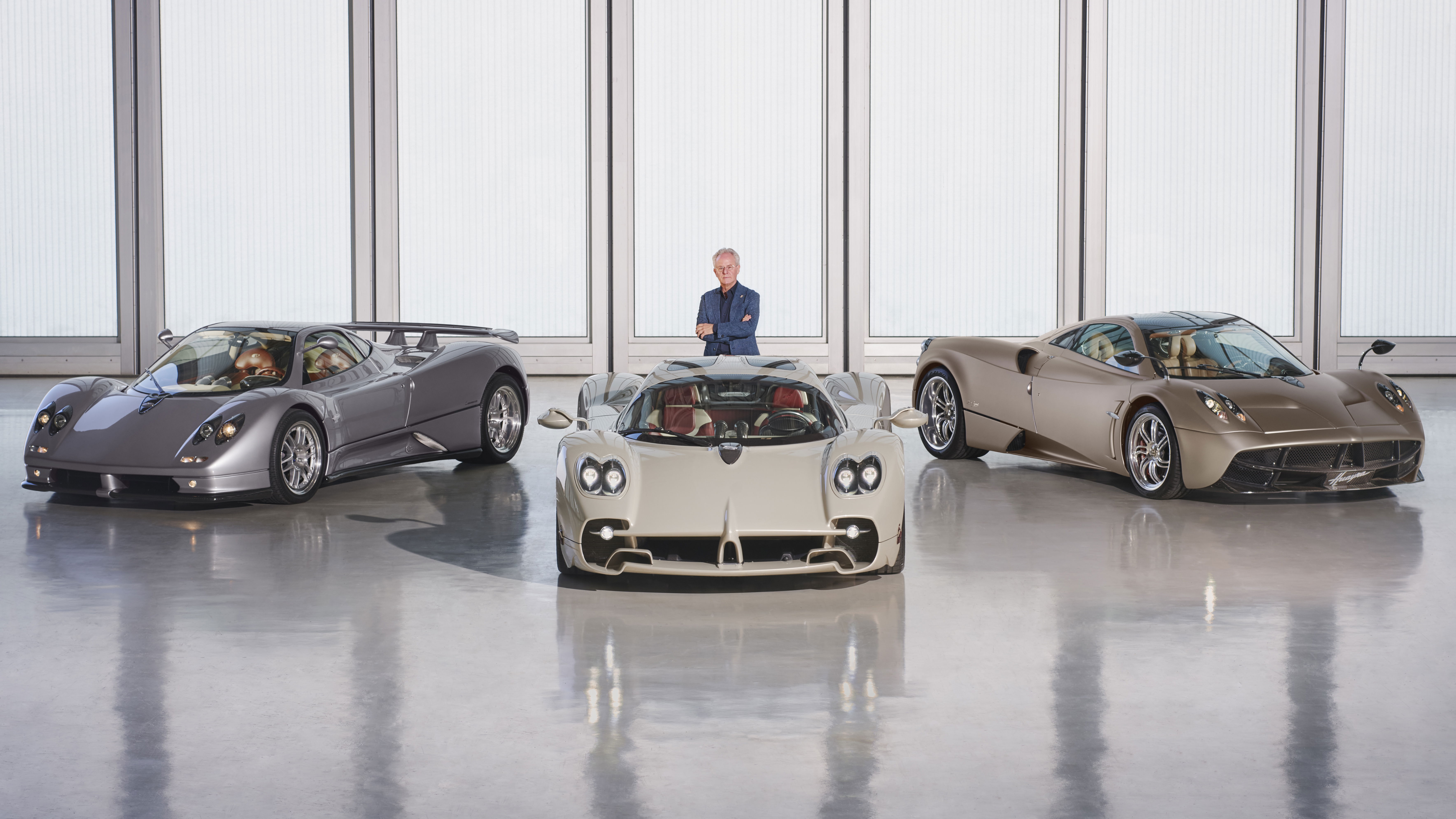 Horacio Pagani with a Zonda, Huayra and Utopia 