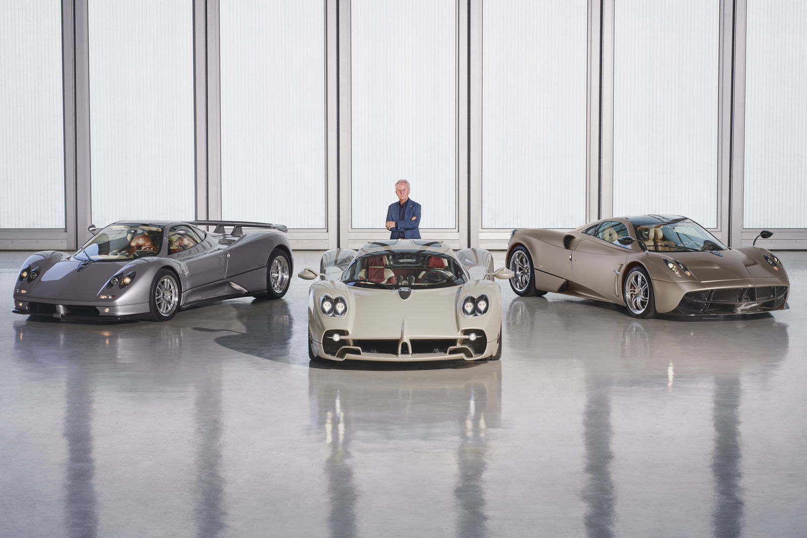Horacio Pagani with a Zonda, Huayra and Utopia 