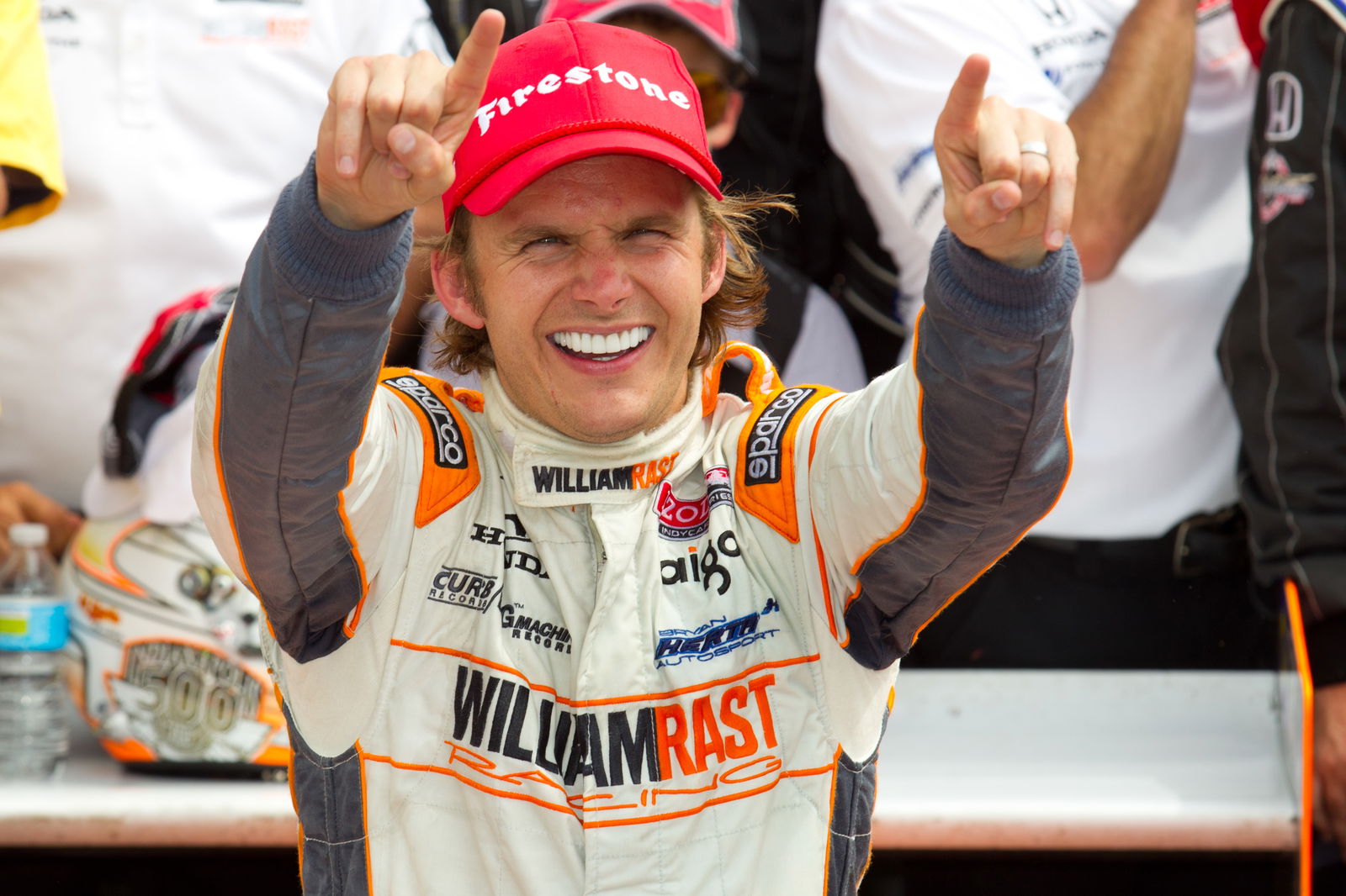 Dan Wheldon celebrates winning the 2011 Indianapolis 500