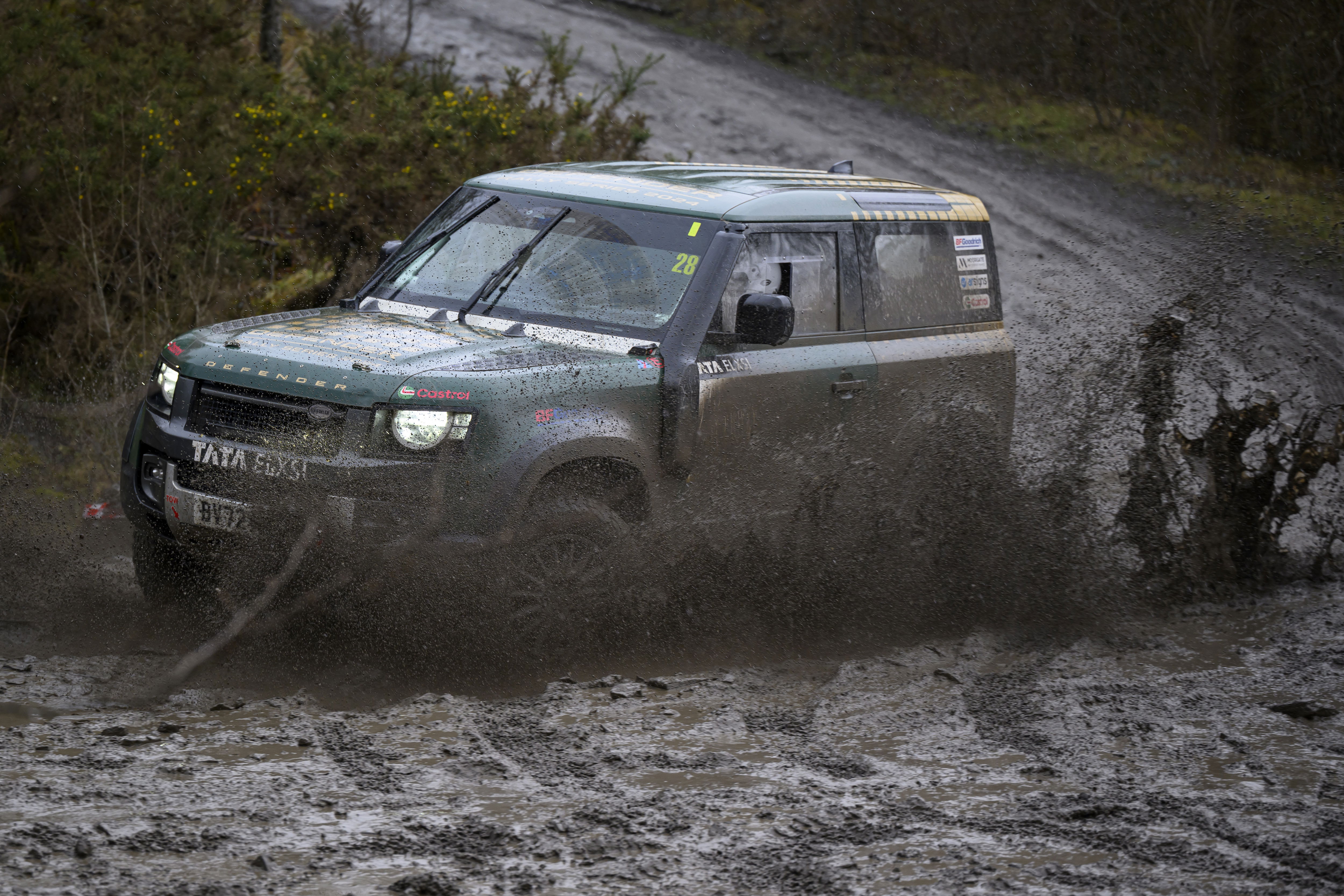Bowler Defender, front 3/4, driving