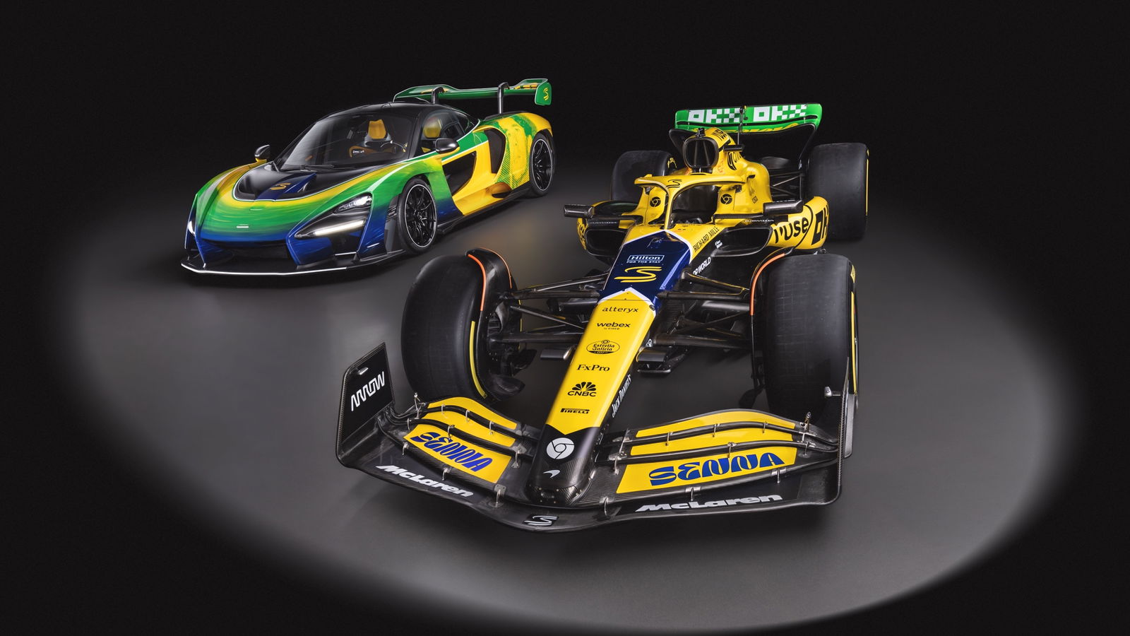 McLaren Senna and MCL38 in 'Senna Sempre' livery