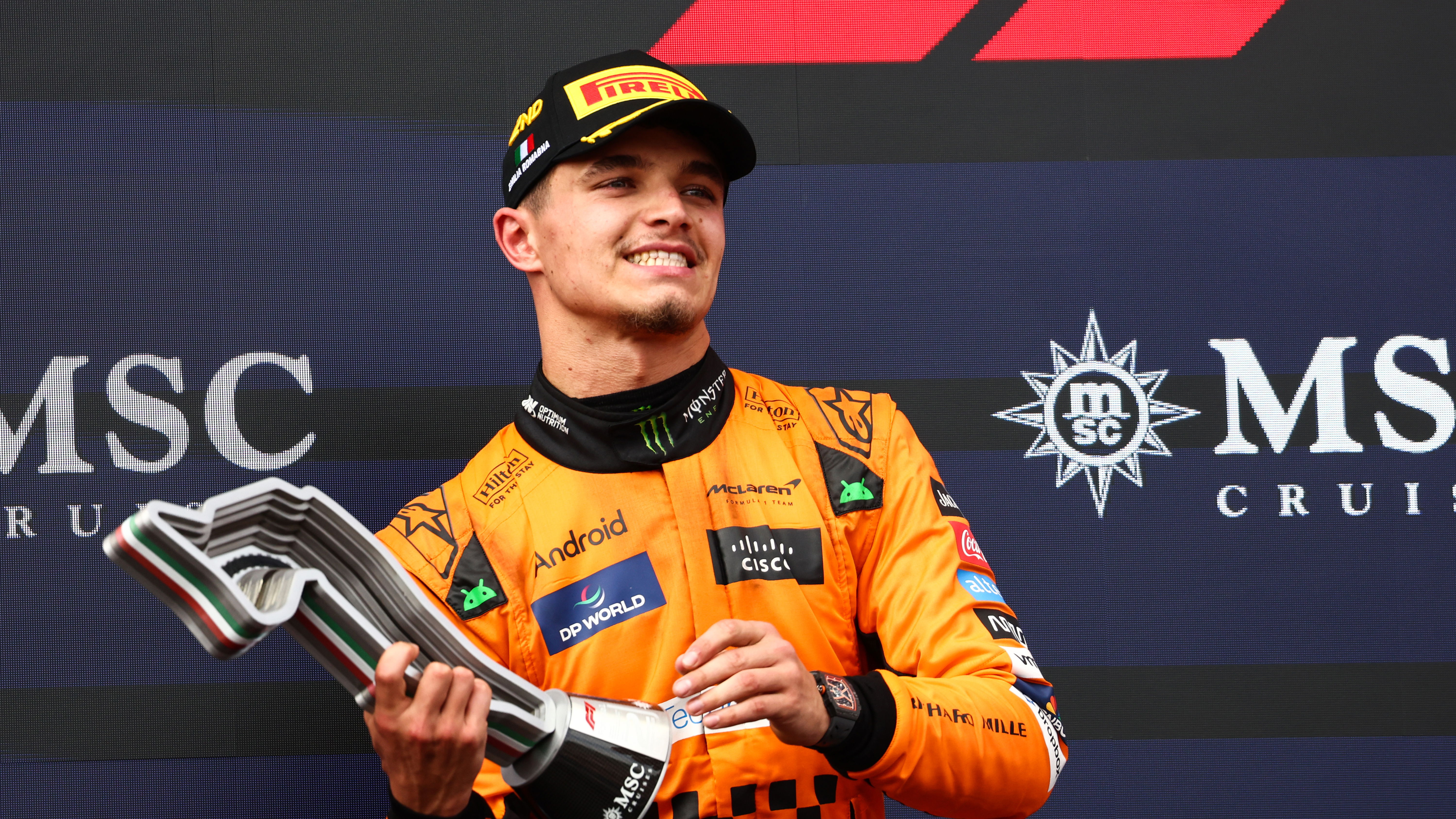 Lando Norris on the podium at the 2024 Emilia-Romagna Grand Prix