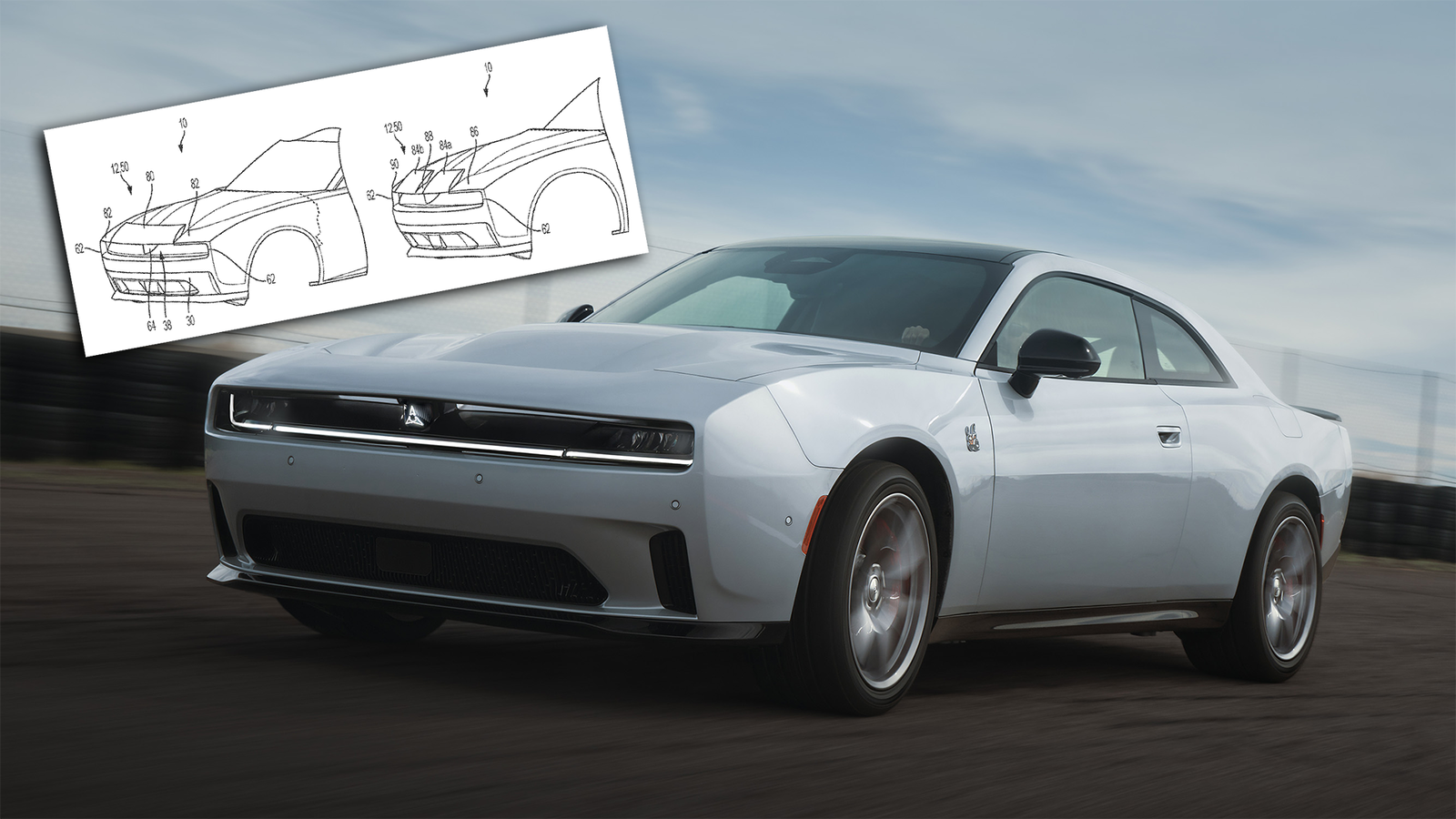 Dodge Charger, with patent drawings for active aero devices