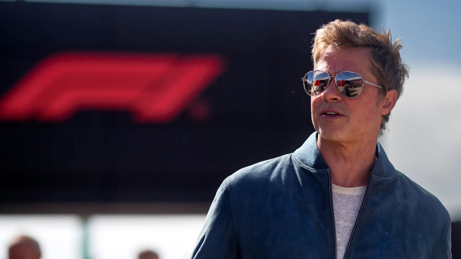 Brad Pitt in front of the F1 logo (XPB Images)