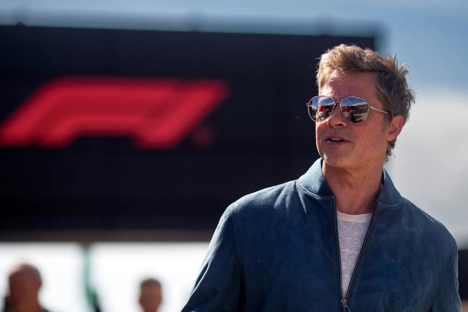 Brad Pitt in front of the F1 logo (XPB Images)