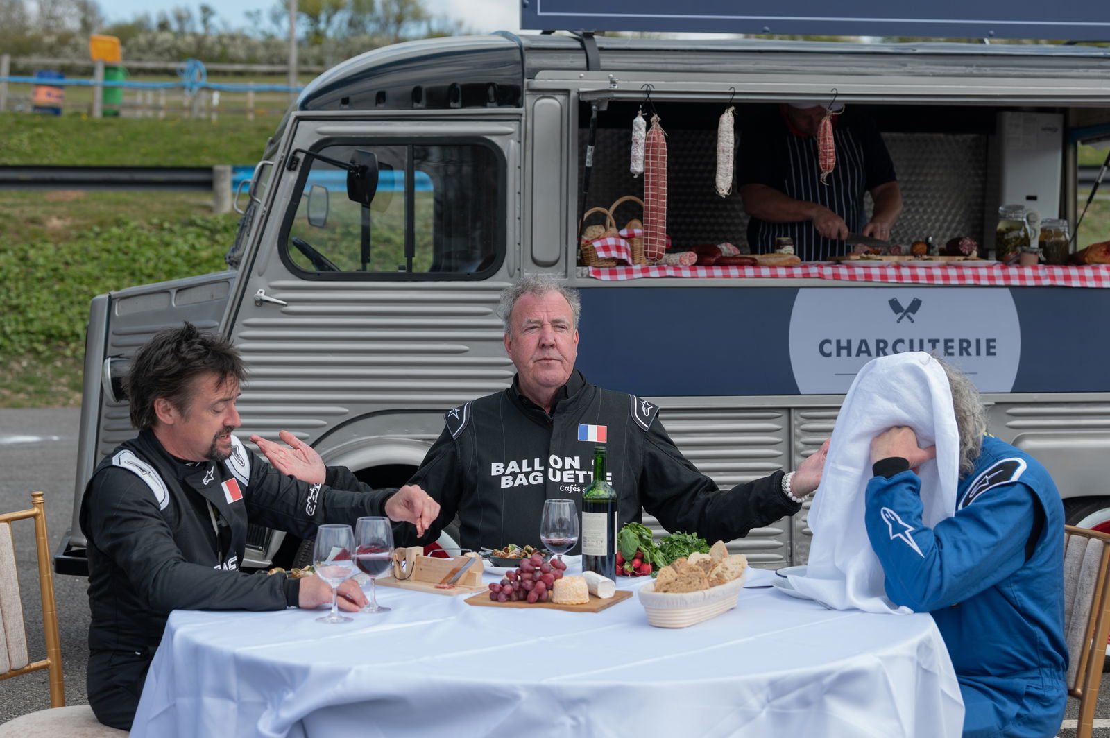 James May at dinner with Richard Hammond and Jeremy Clarkson