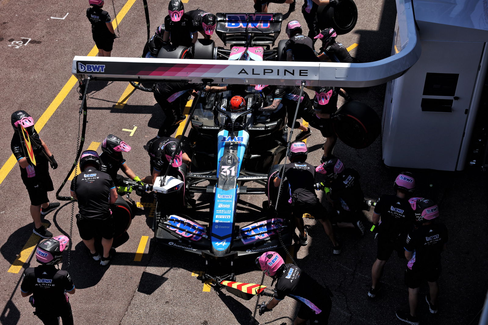 Esteban Ocon during a pitstop