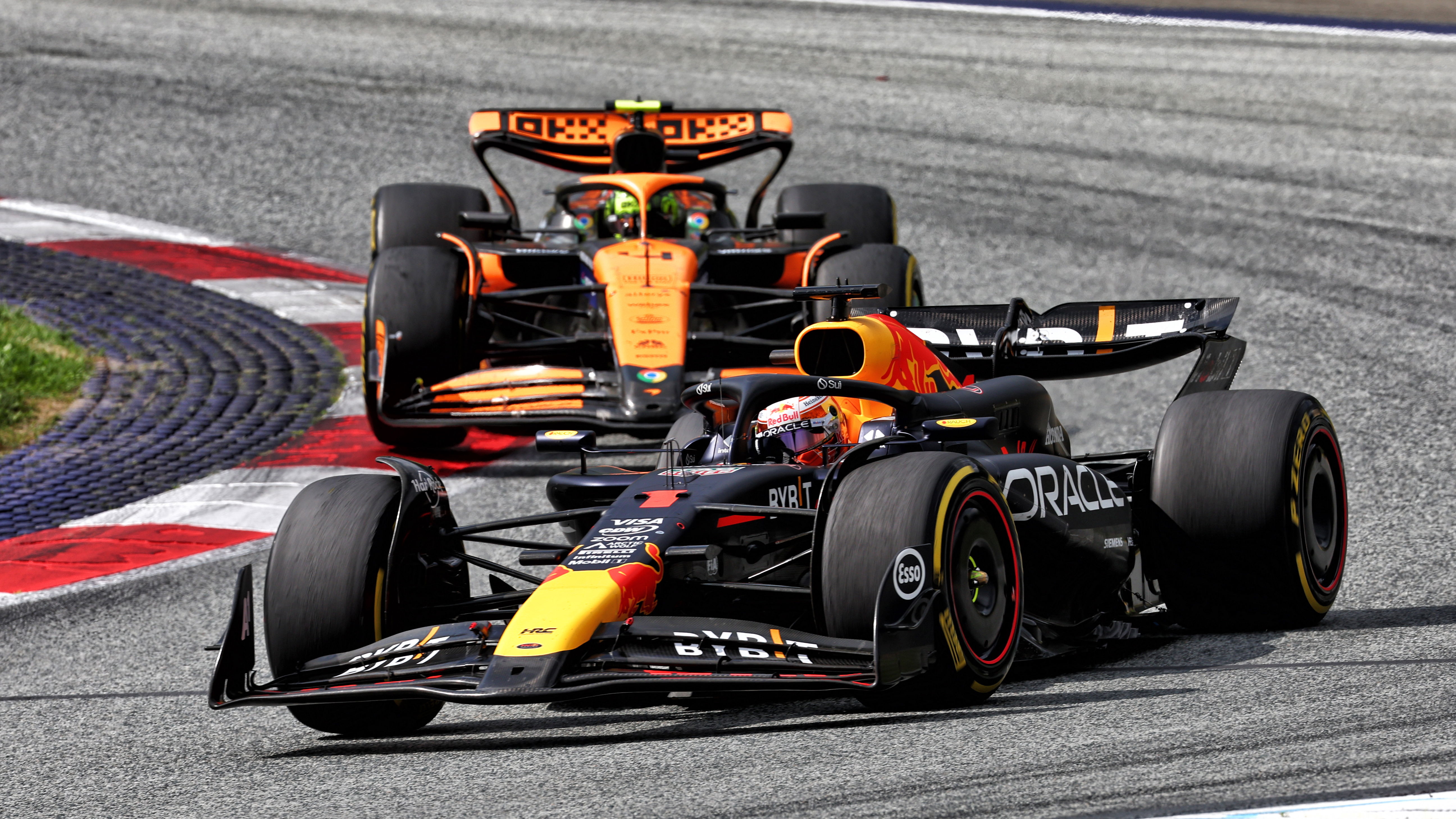 Max Verstappen leads Lando Norris at the 2024 Austrian Grand Prix