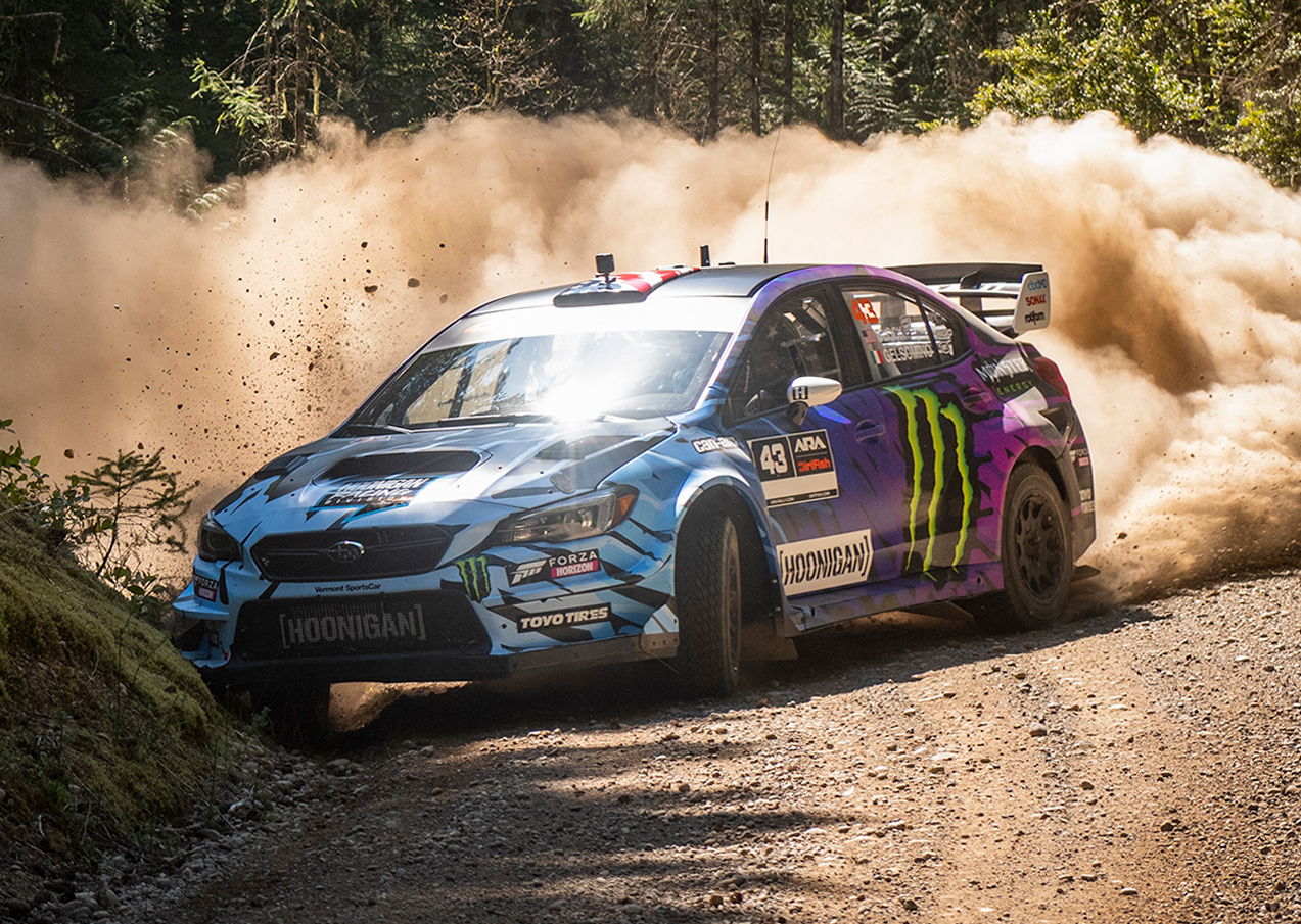 Ken Block in his 2021 Subaru WRX STI rally car