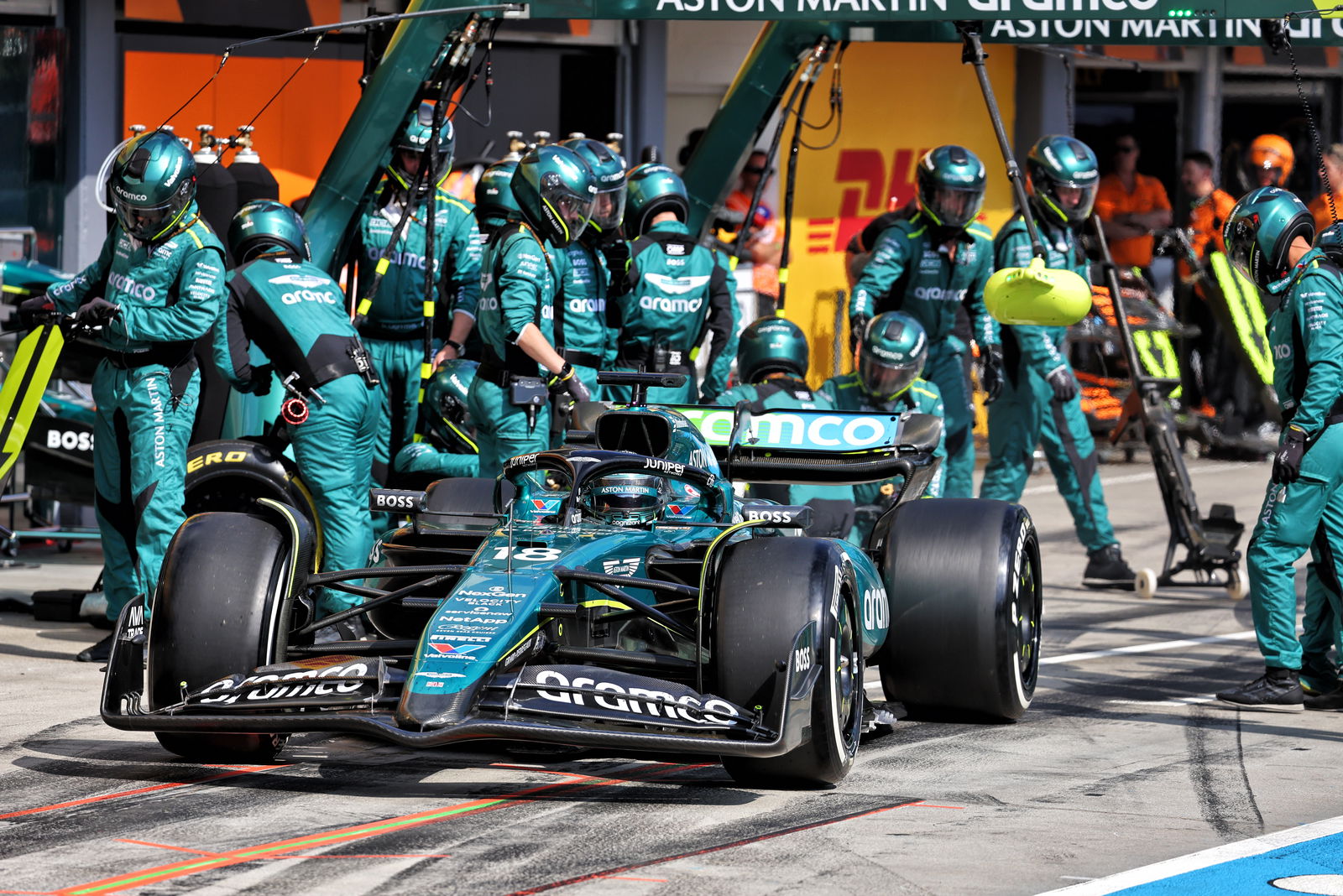 An Aston Martin F1 pit stop at the 2024 Hungarian Grand Prix
