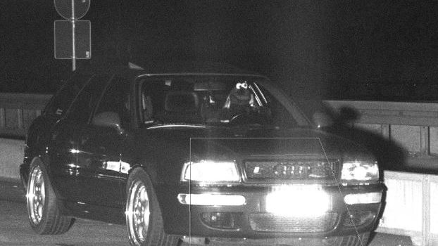 The Cookie Monster speeding in an Audi RS2