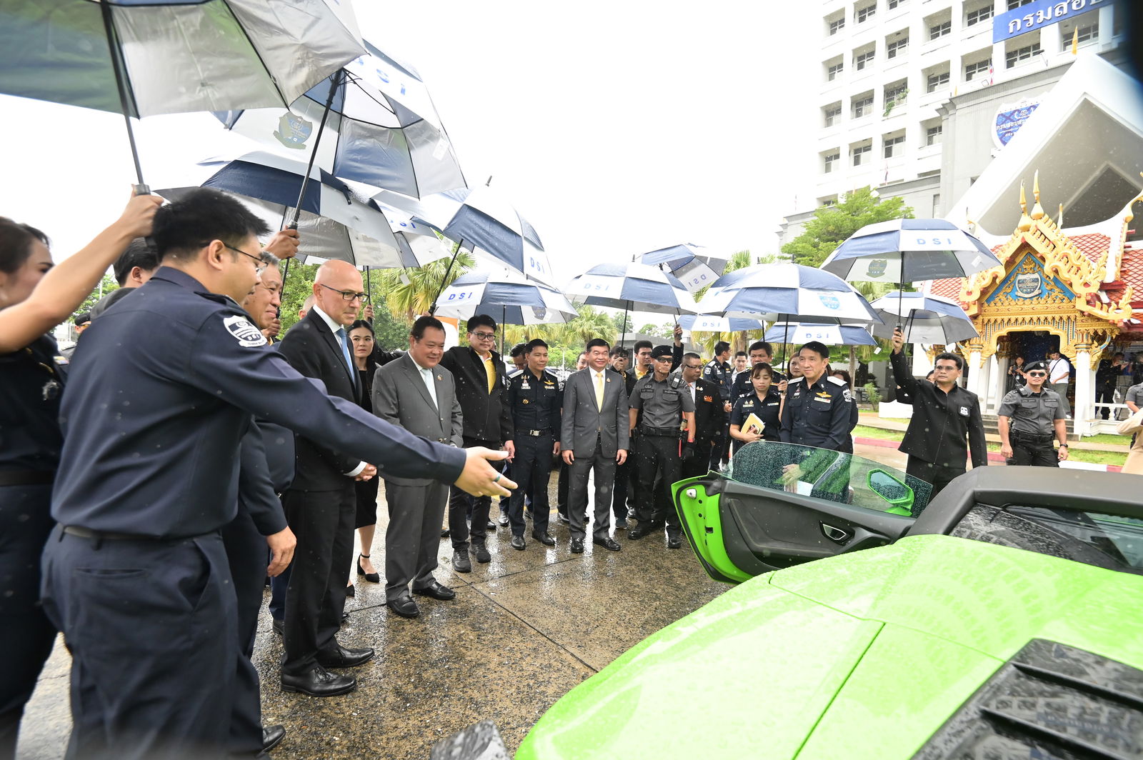 A stolen Lamborghini Huracan upon its recovery in Thailand