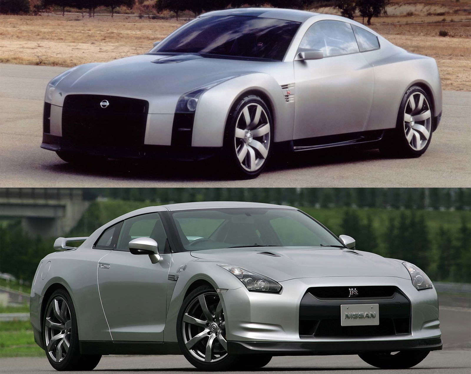 2001 Nissan GT-R concept (top) and 2007 R35 GT-R (bottom)