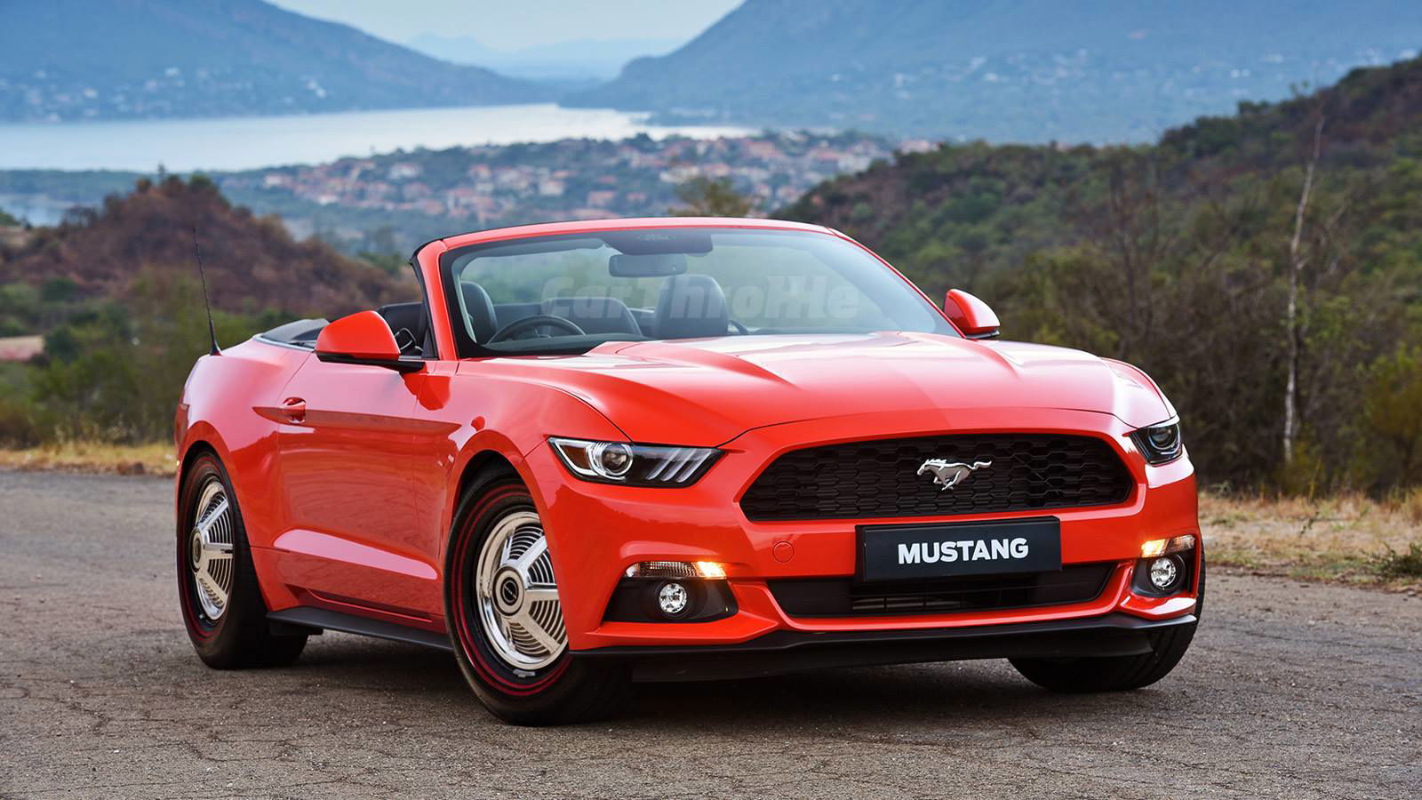 Here Ford's new pony car is sitting on classic Mustang wheels.