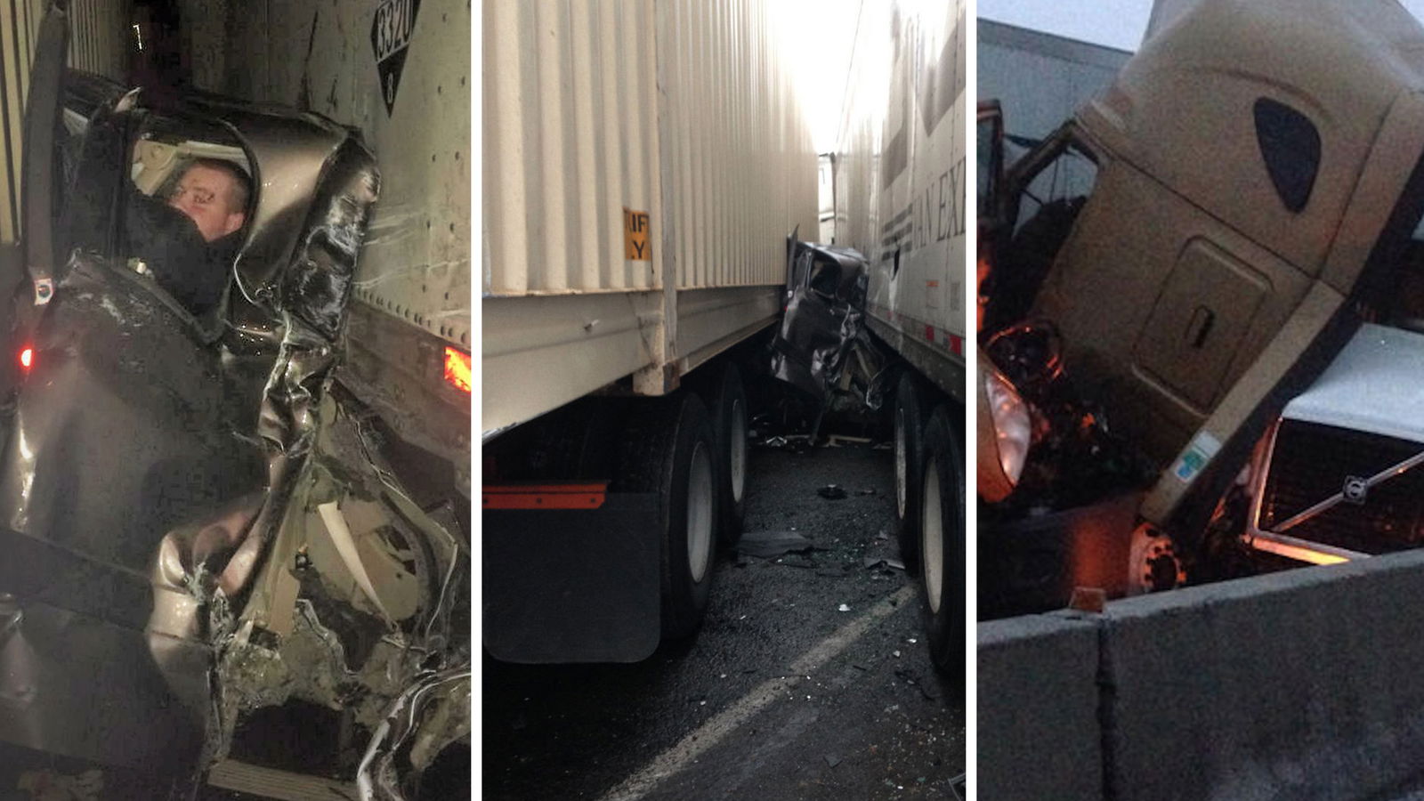 World's Luckiest Man Walks Away With Only Minor Cuts After Two Trucks Sandwich His Pickup 