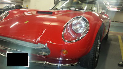 The 'modest' damage caused to the classic Ferrari will result in a massive repair bill
