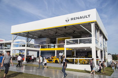 With a similar overall design to BMW's stand, Renault's effort had a big cut-out on the first floor, giving punters a view over an RS01 race car