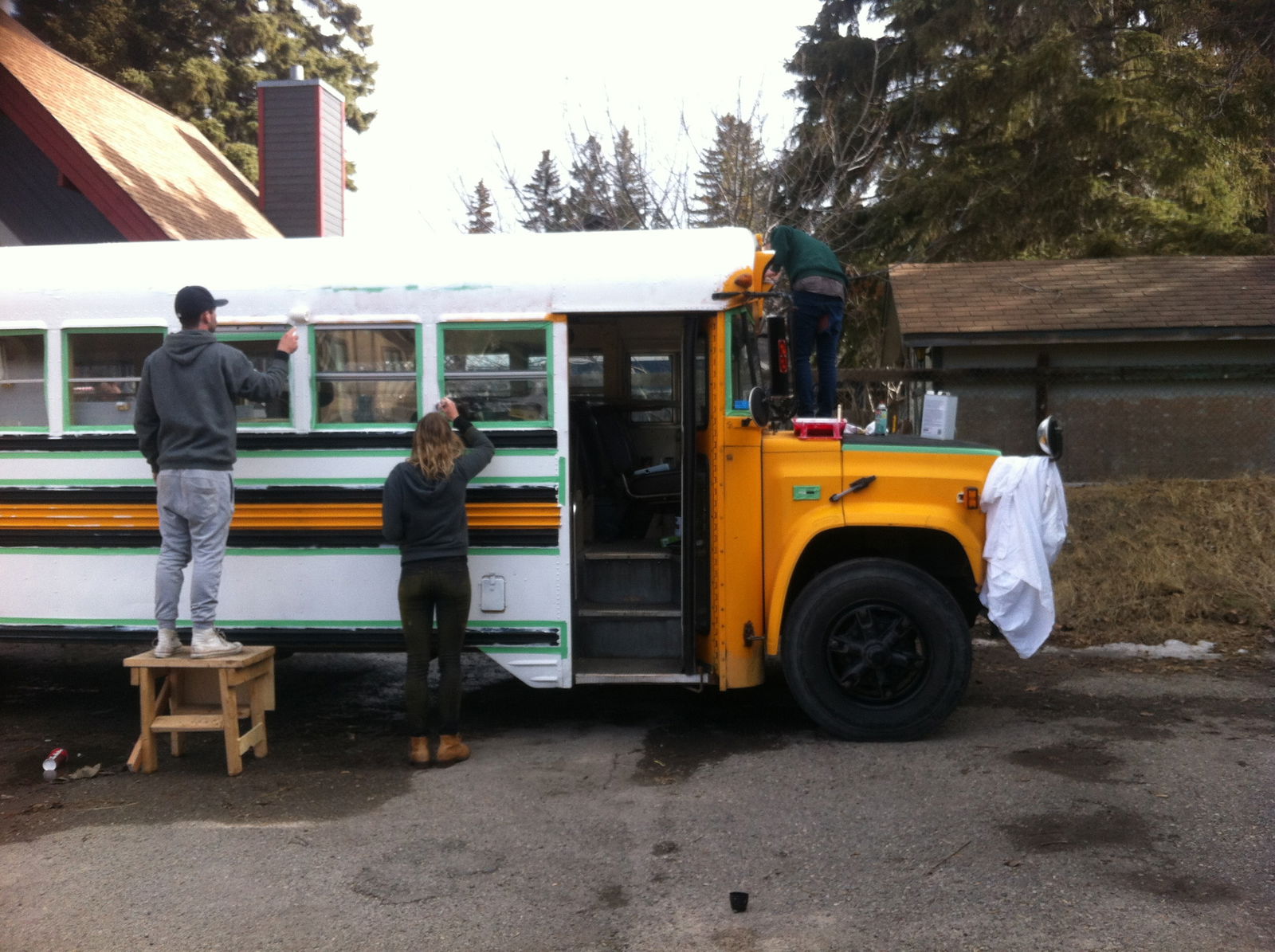 The bus was hand-sanded before being painted with rollers!