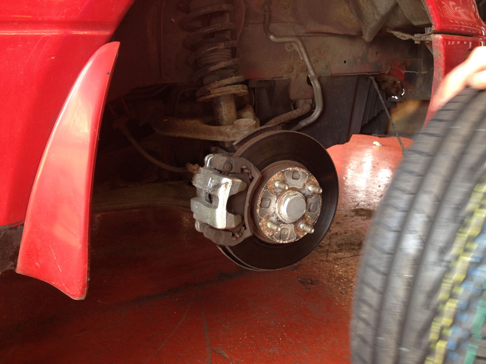 Offside front wheel is whipped off. Let's do this! 