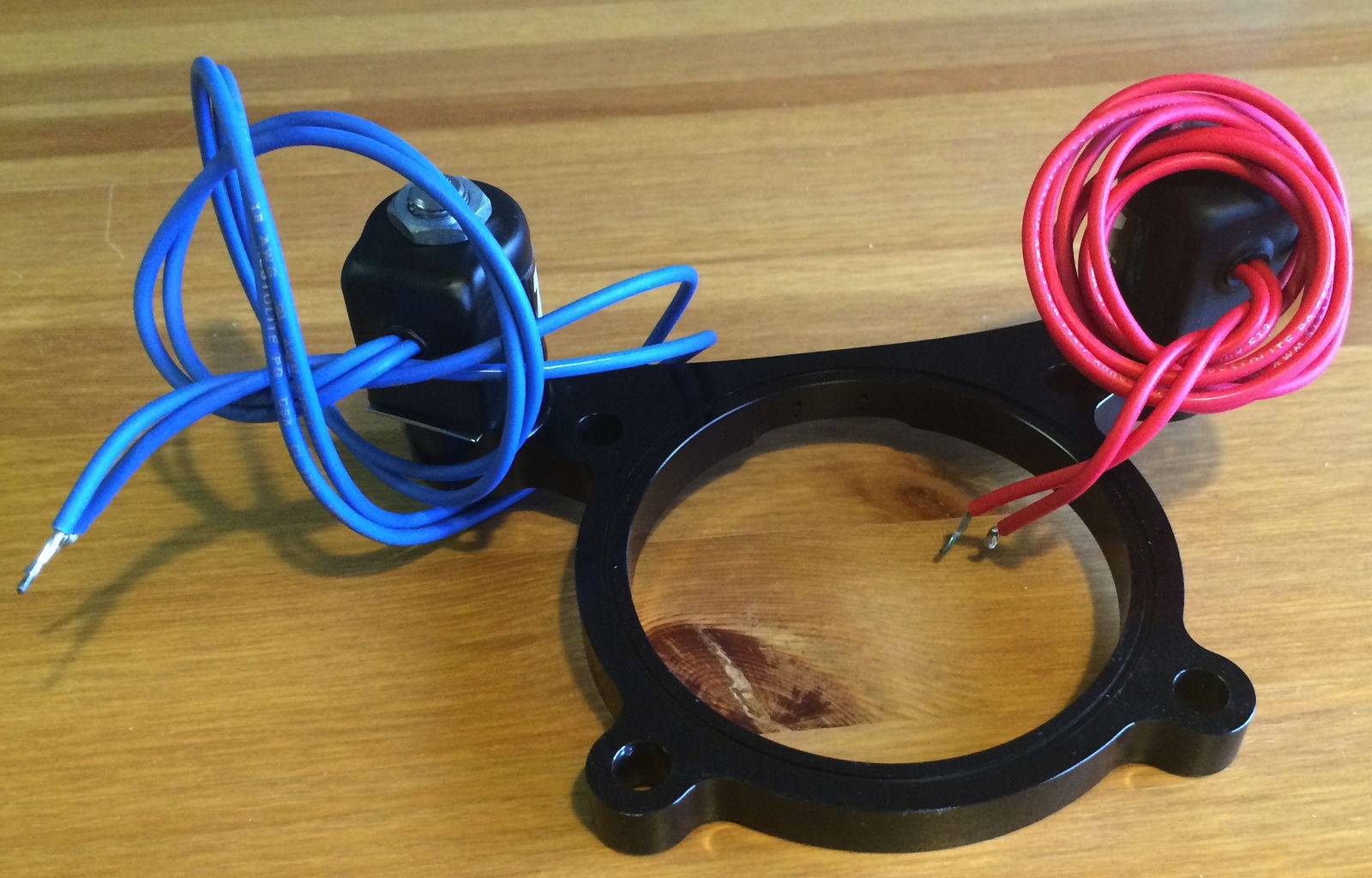 Nitrous Plate - Blue N2O Solenoid On The Left, Red Fuel Solenoid On The Right