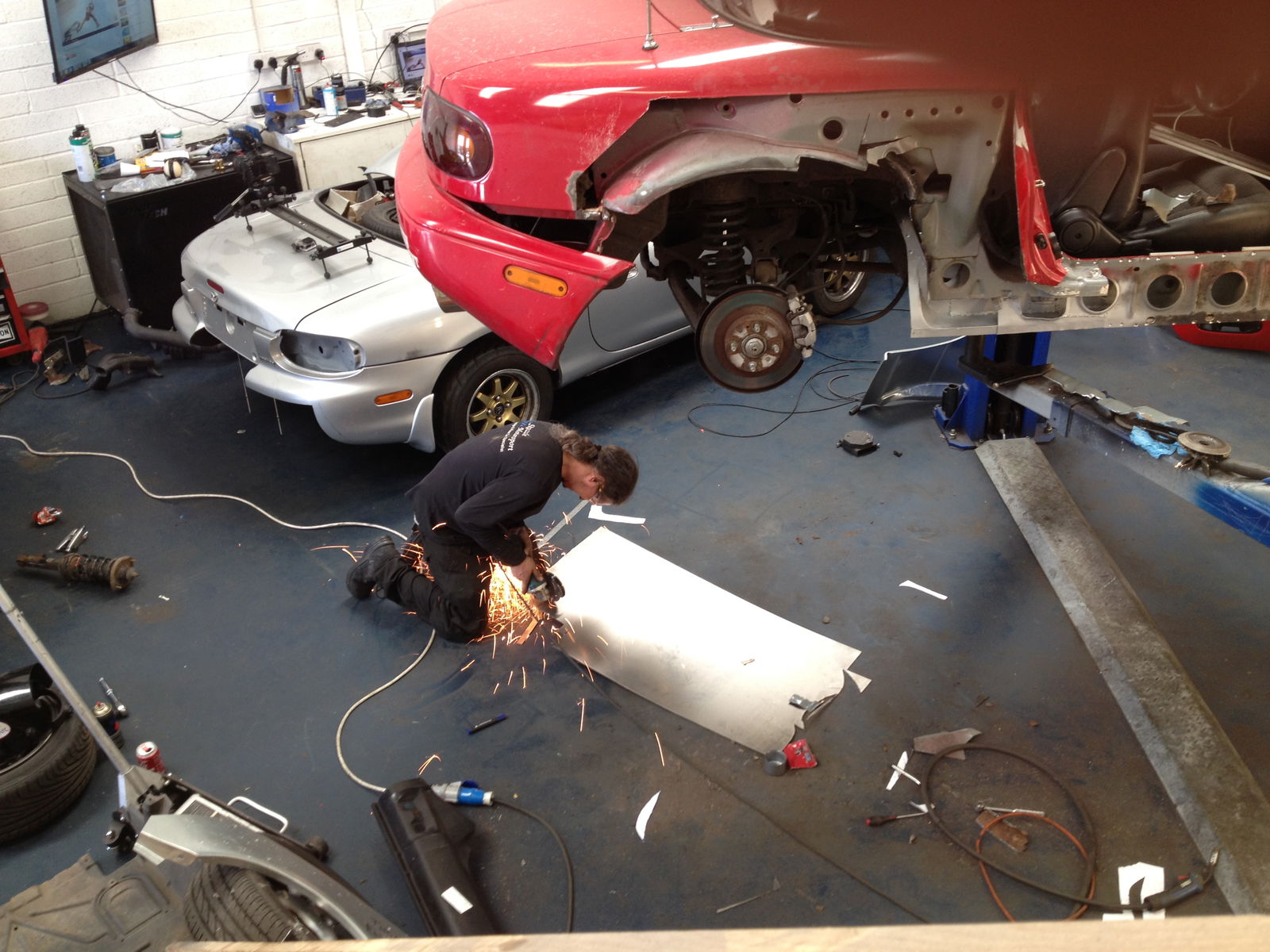 Skuzzle owner Nick fabricates new panels on the floor of the workshop