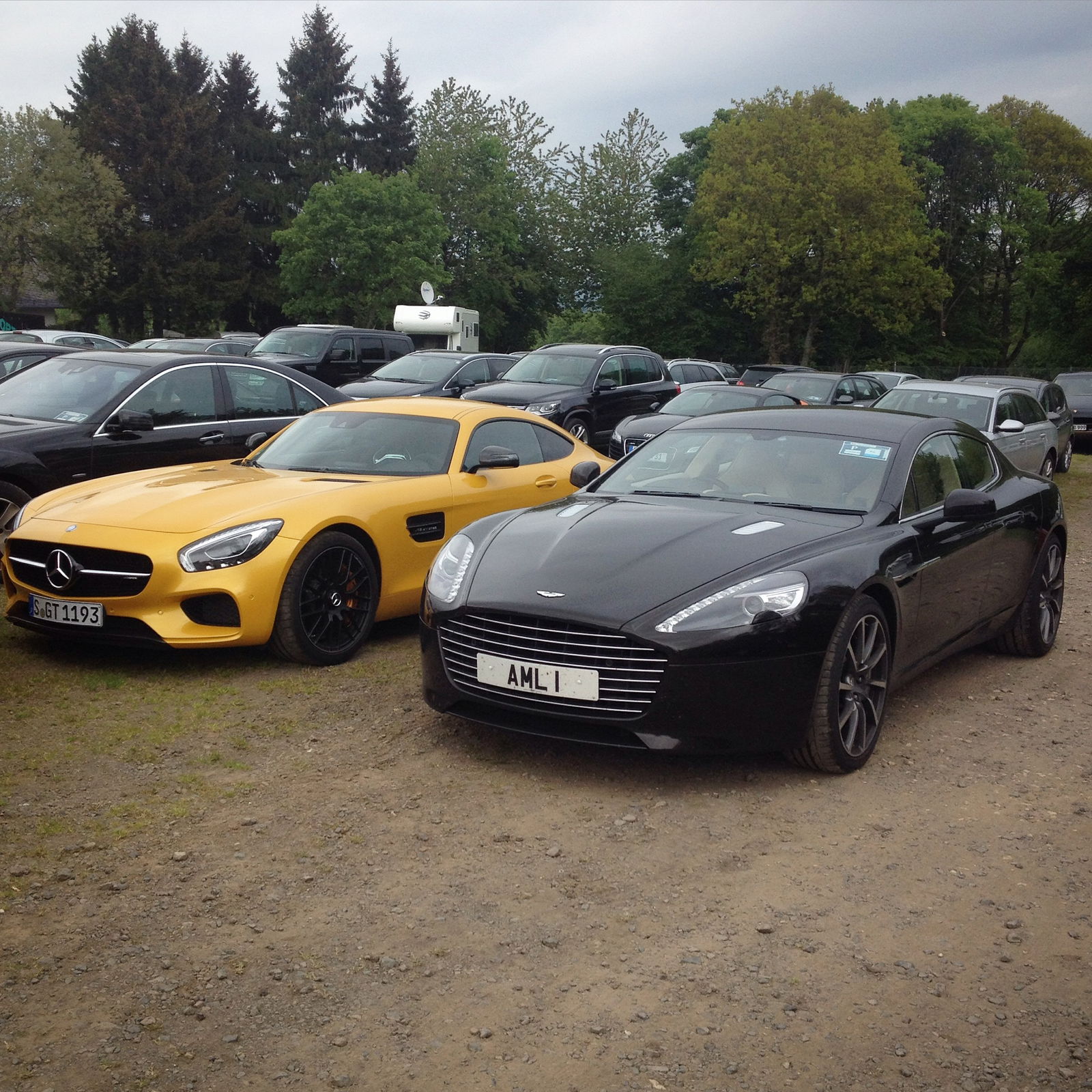 We spotted this stunning AMG GT while looking for a spot. Rude not to take a pic with our Rapide! 