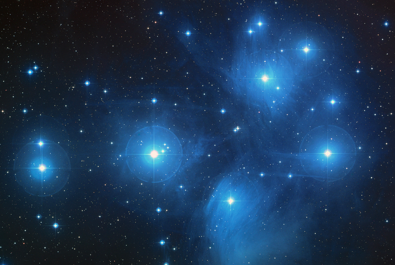 An image of the Pleiades star cluster. 