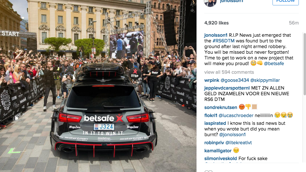 Jon Olsson's Former RS6 DTM Has Been Burnt To The Ground 