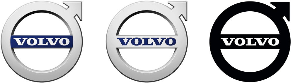 Left is the new Volvo logo, centre is the new AB Volvo logo, while the base is on the right