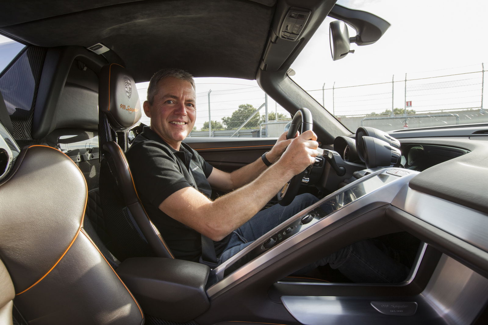 Matthias Hoffsuemmer showing us the perfect driving position in a 918 Spyder, before scaring the bejesus out of us on Nardo's high-speed ring