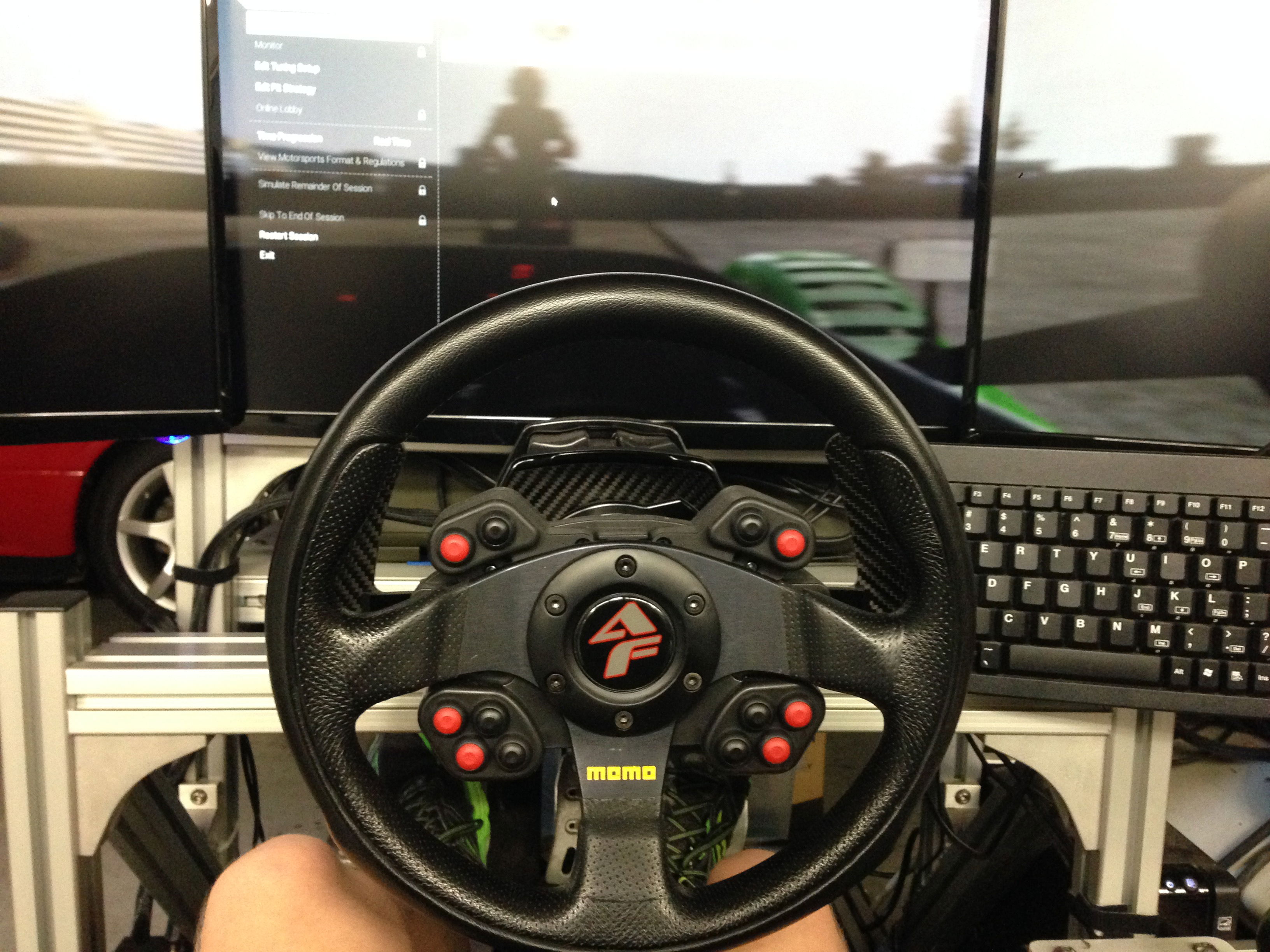 My grandpa has a pretty epic sim setup in his shop, so I went to play some PCars on it today