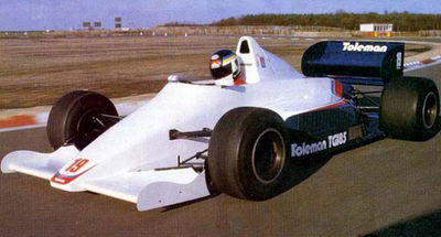 Toleman TG185, ran without sponsor during the test