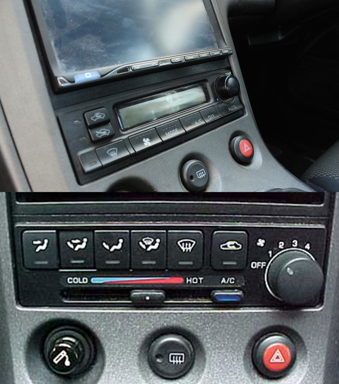The JDM Spec-R climate control on the top picture, the 200SX climate control module on the potato quality image on the bottom