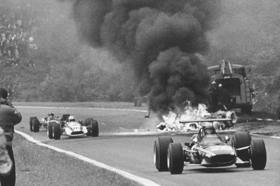 Jo Schlesser's fatal crash came on the lap 2 of the race, huge fire ball cover the whole car and also Schlesser himself