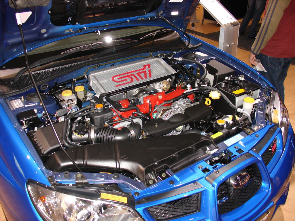 A Subaru's bonnet scoop is designed to send air directly to a top-mounted air-to-air intercooler