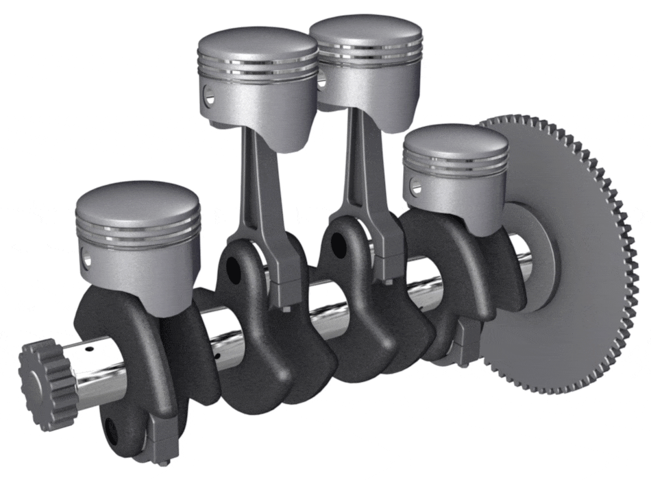 A crankshaft from a four-cylinder engine in action