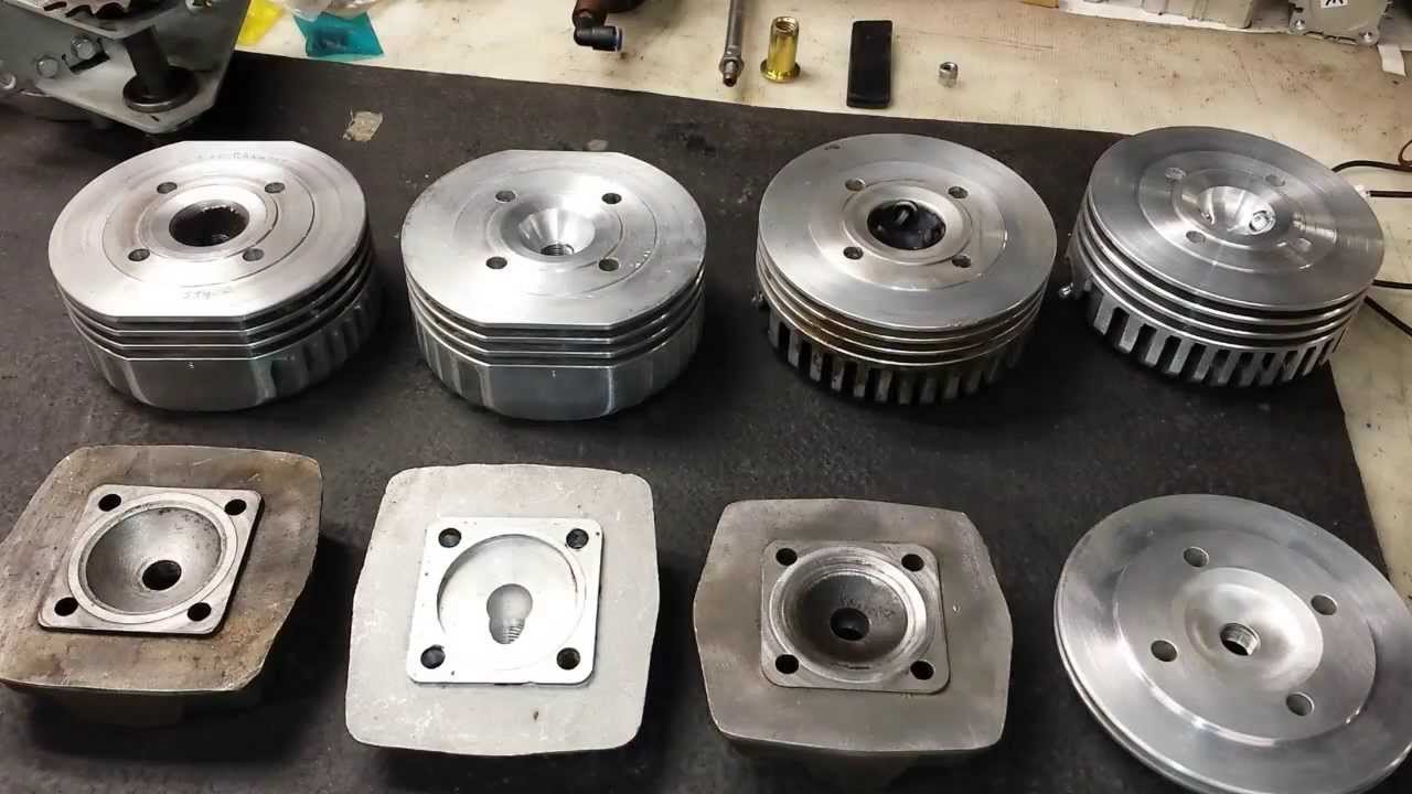 An array of two-stroke cylinder heads