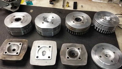 An array of two-stroke cylinder heads