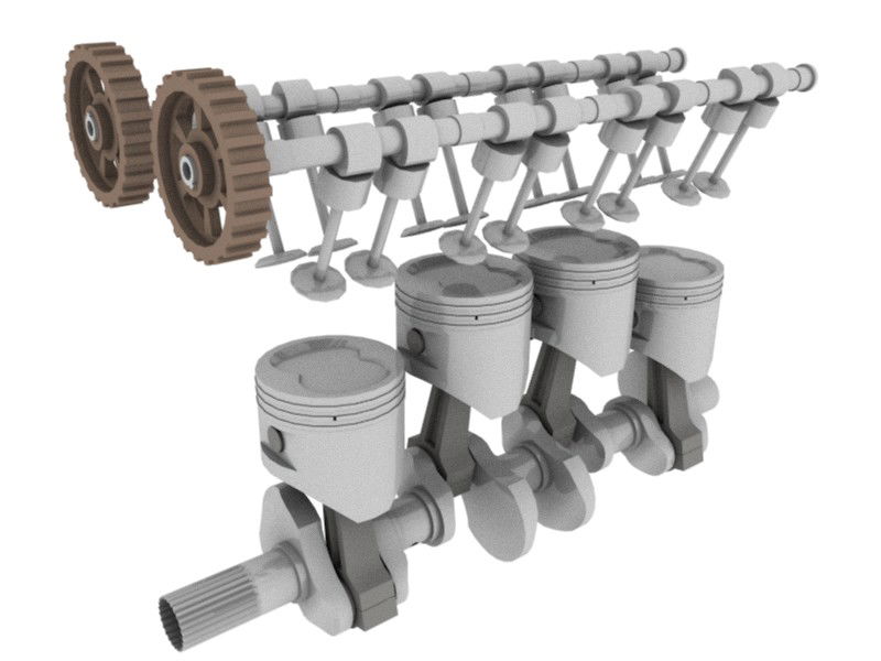 A DOHC and crankshaft in their respective positions