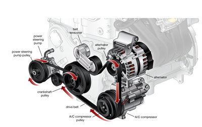 The serpentine belt is used to power many ancillary components situated at the front of the engine block, including the alternator