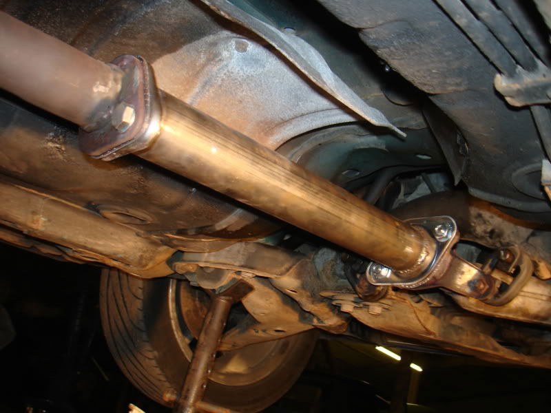 Here you can see a catalytic converter has been completely replaced by a straight 'decat pipe'
