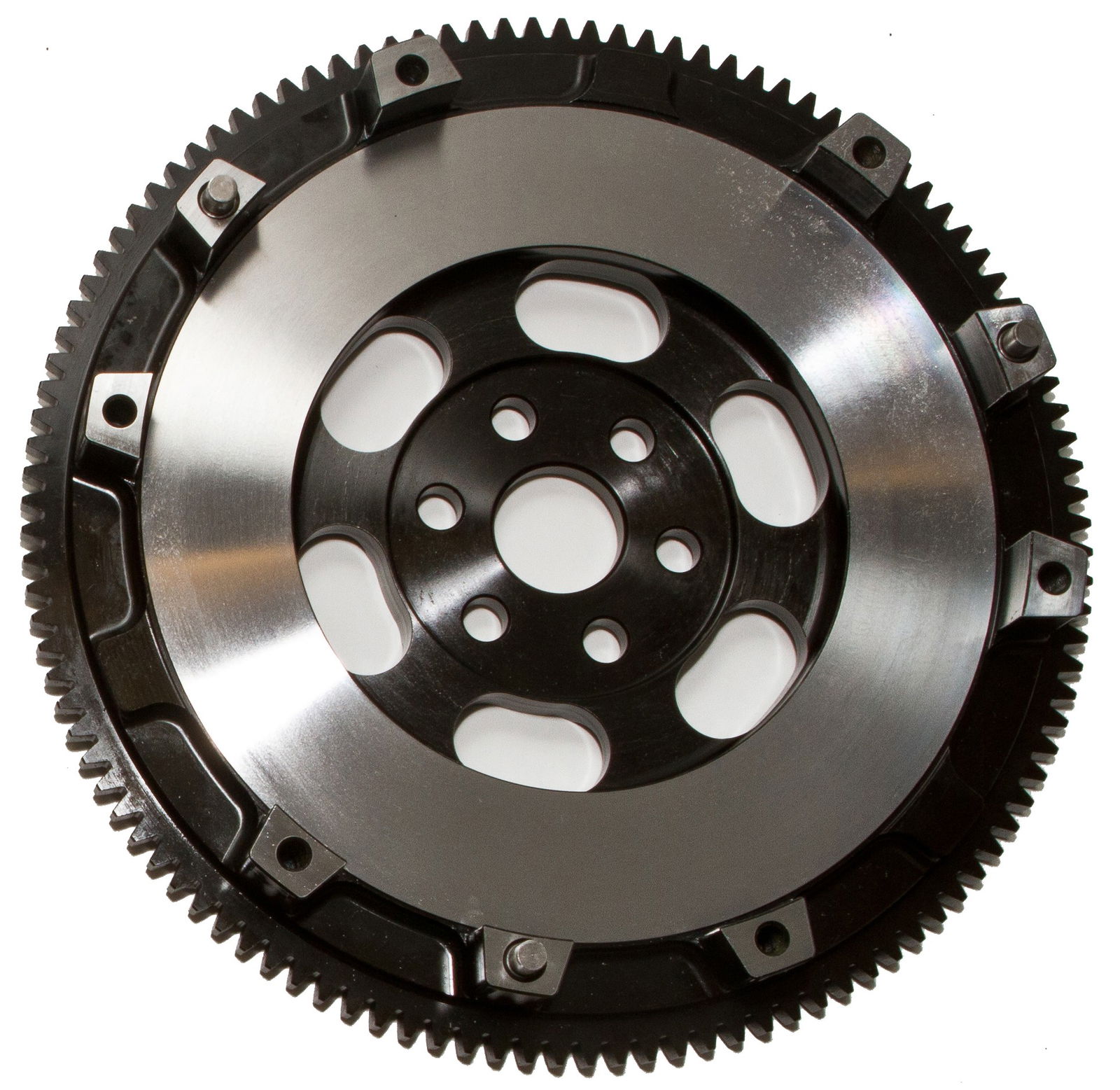 A lightened flywheel for a Mazda MX-5, showing simple cut-outs to reduce mass
