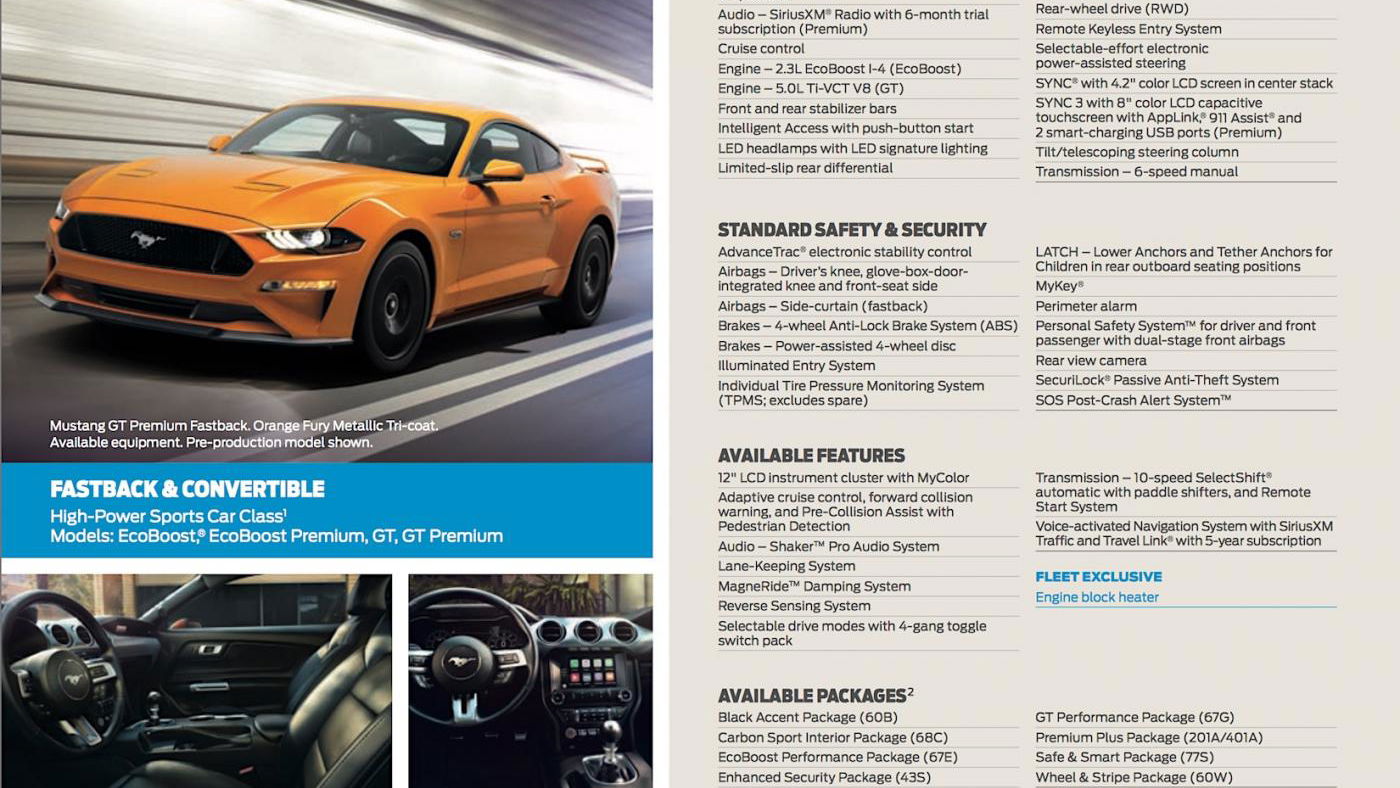 Check Out The 2018 Ford Mustang's Leaked Brochure