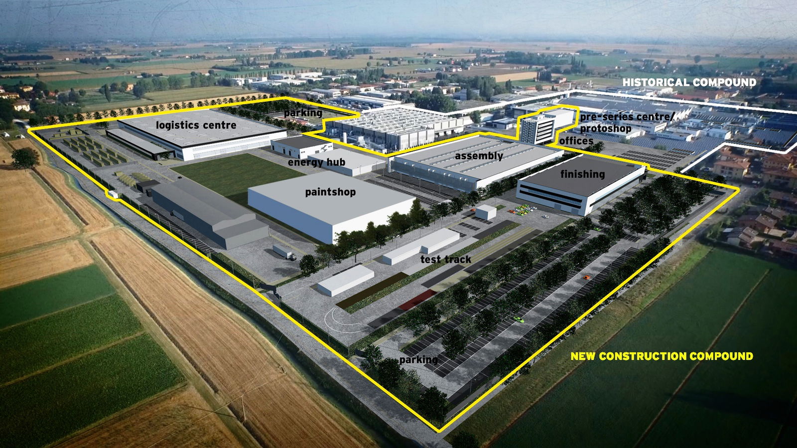 Lamborghini's vastly expanded site in Sant'Agata Bolognese, Italy