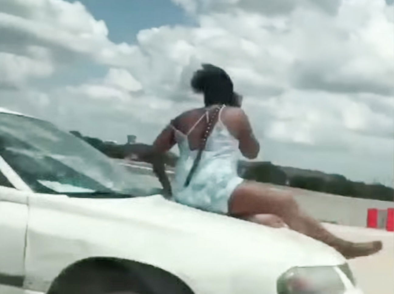Someone Please Explain Why This Woman Is On The Bonnet Of A Car On The Freeway