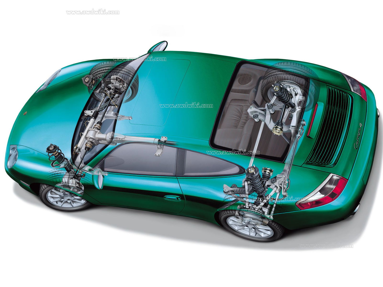 All-wheel drive allows the Porsche to plaster all four of its wheels to the tarmac.